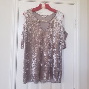 Gorgeous silver crushed velvet cold shoulder chained keyhole long lines